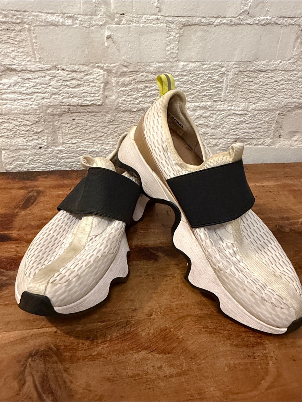 Sorel Slip-On Women's Athletic Sneakers in Beige with Black Strap